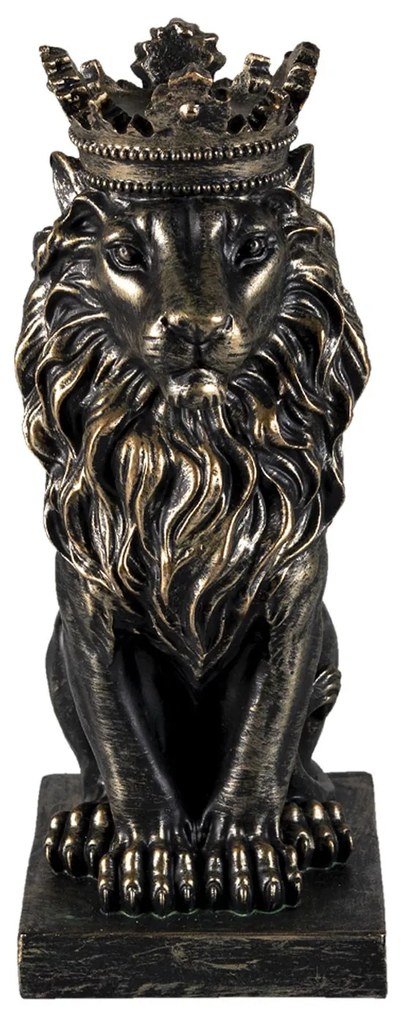 Hnedo zlatá dekoratívne soška sediaceho leva s korunou - 15 * 10 * 25 cm