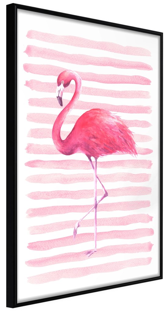 Artgeist Plagát - Flamingo and Stripes [Poster] Veľkosť: 20x30, Verzia: Čierny rám s passe-partout
