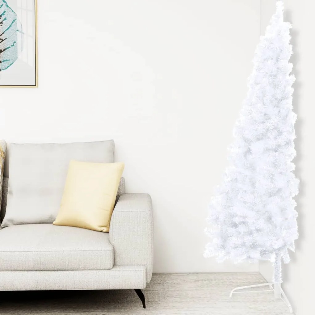 vidaXL Umelý vianočný polovičný stromček s podstavcom biely 240 cm PVC