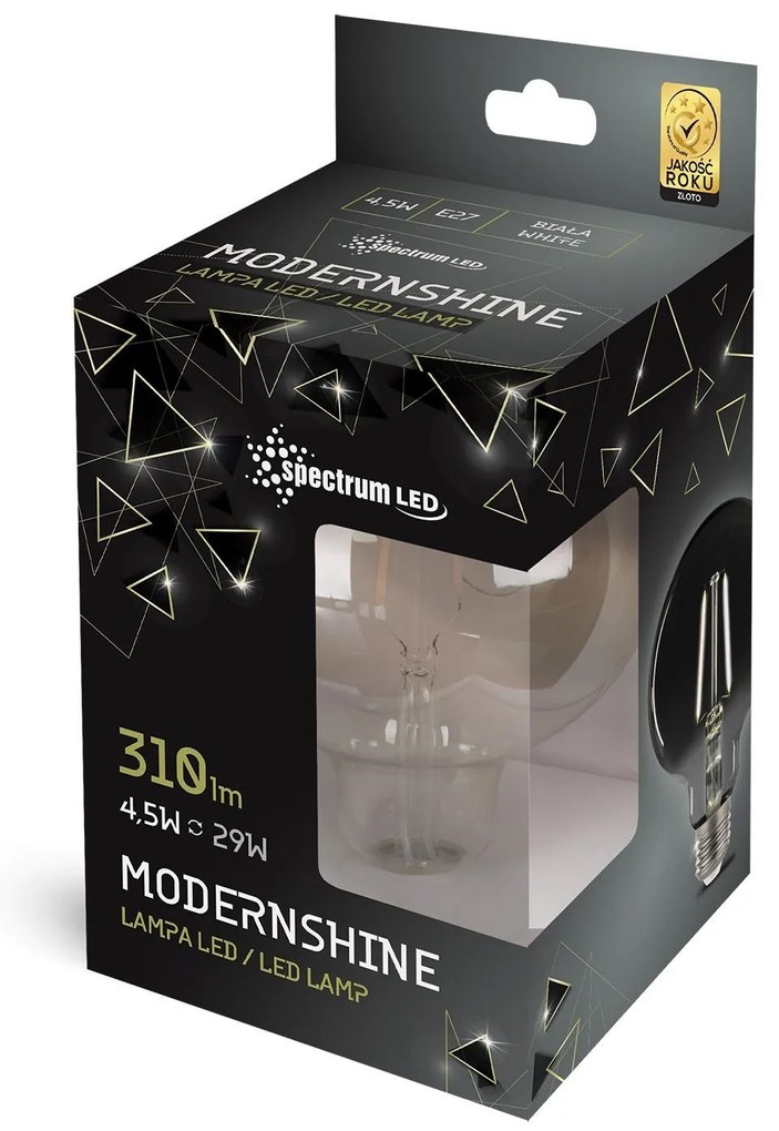 Toolight - LED žiarovka neutrálna biela E27 230V 4,5W, dymové sklo, OSW-01128