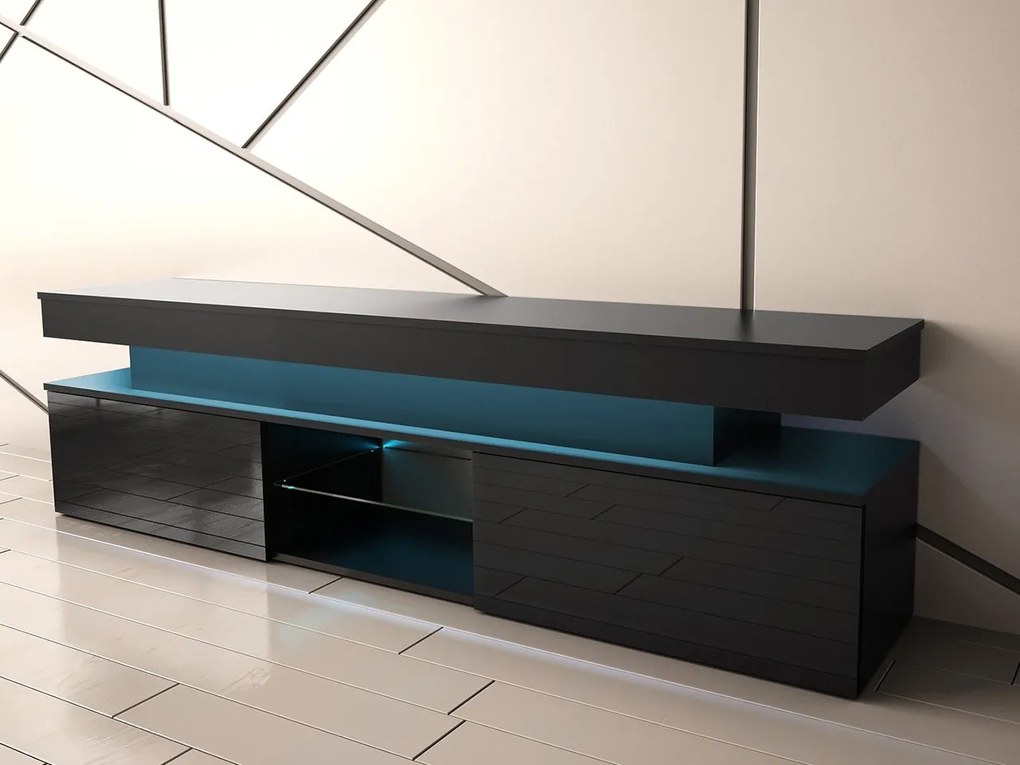 TV stolík/skrinka s LED osvetlením Lestirola 2D 190, Farba: biela / biely lesk