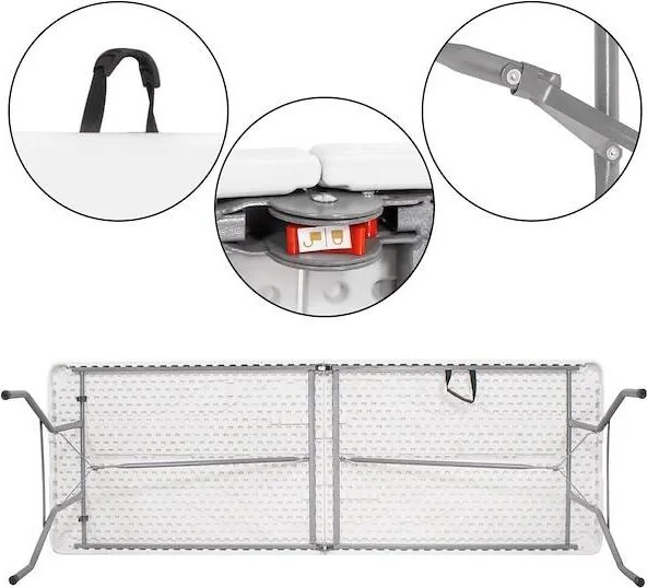 SPRINGOS Cateringová súprava, turistický stôl 240 cm so 8 stoličkami, skladacia biela súprava