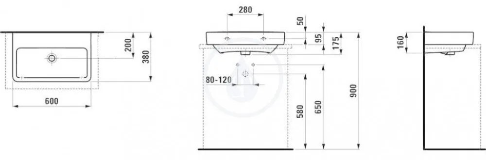 LAUFEN Pro S Umývadlo Compact, 600 mm x 380 mm, bez otvoru na batériu, bez prepadu, s LCC, biela H8179594001421