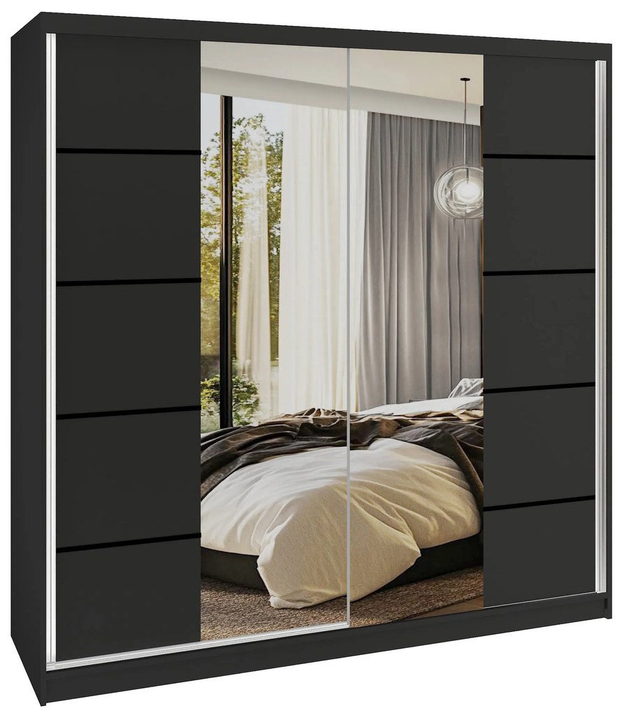 Šatníková skriňa SERENITY 200 cm čierny mat ME SERENITY SZP5/0/B/B/0/HIAL