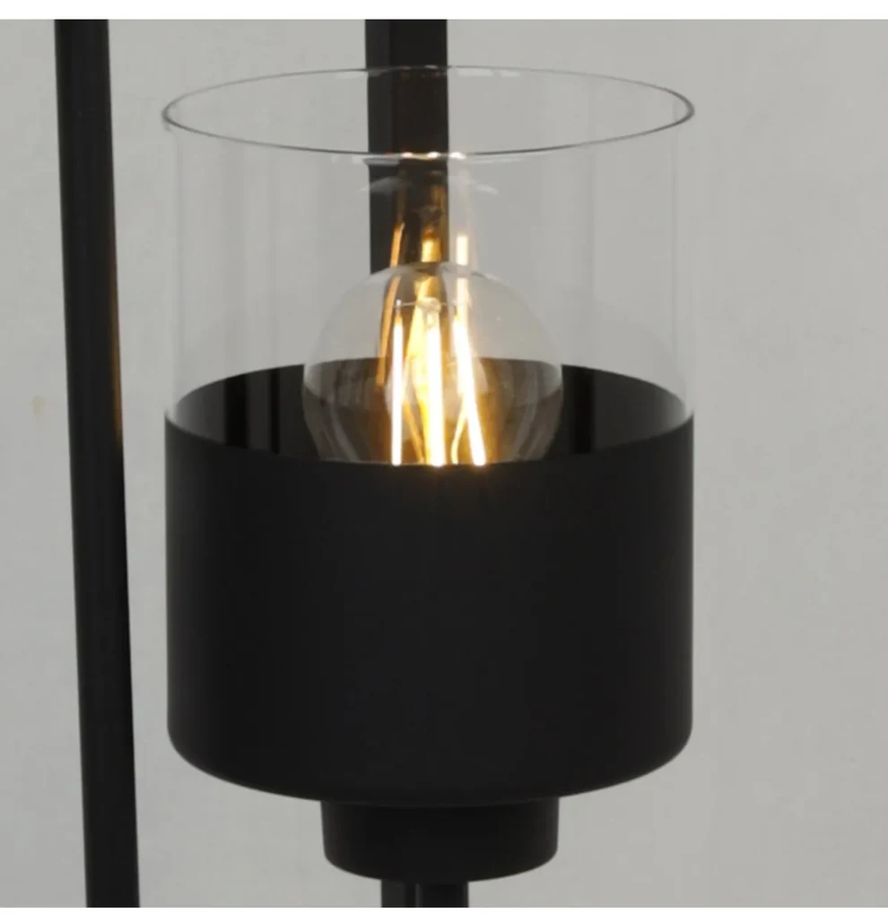 Stojacia lampa Roma Cage, 3x čierne/transparetné sklenené tienidlo v kovovom ráme