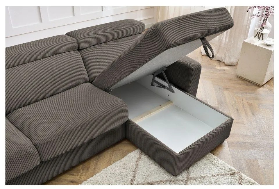 Sivo-hnedá menčestrová rozkladacia rohová pohovka (variabilná) Monaco – Bobochic Paris