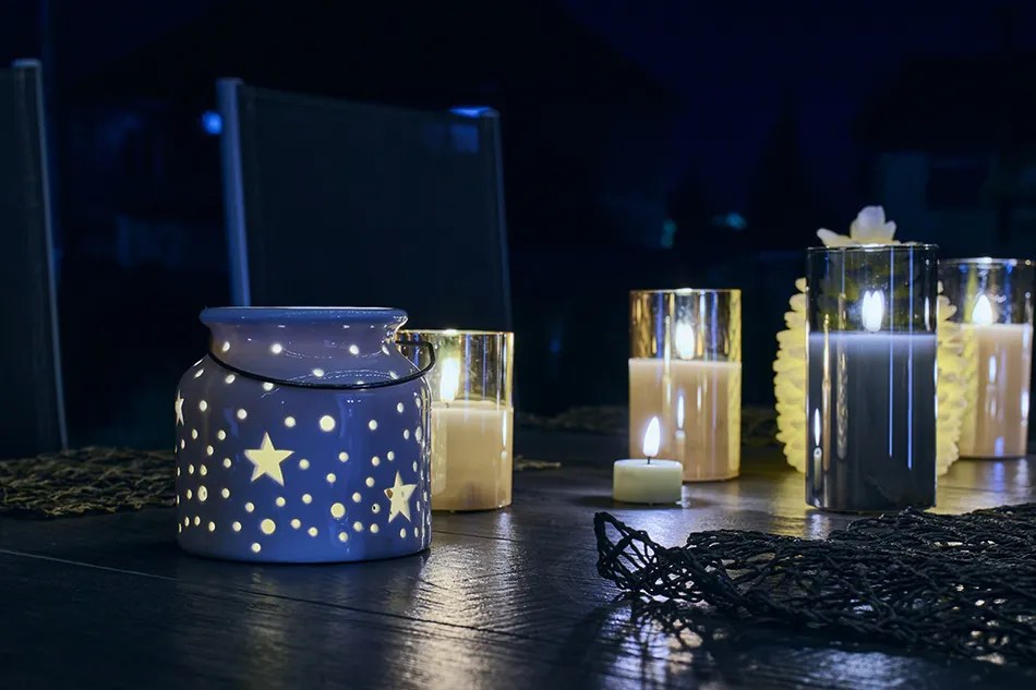 DECOLED Sada 3 LED svíček ve skle, šedá, s dálkovým ovladačem