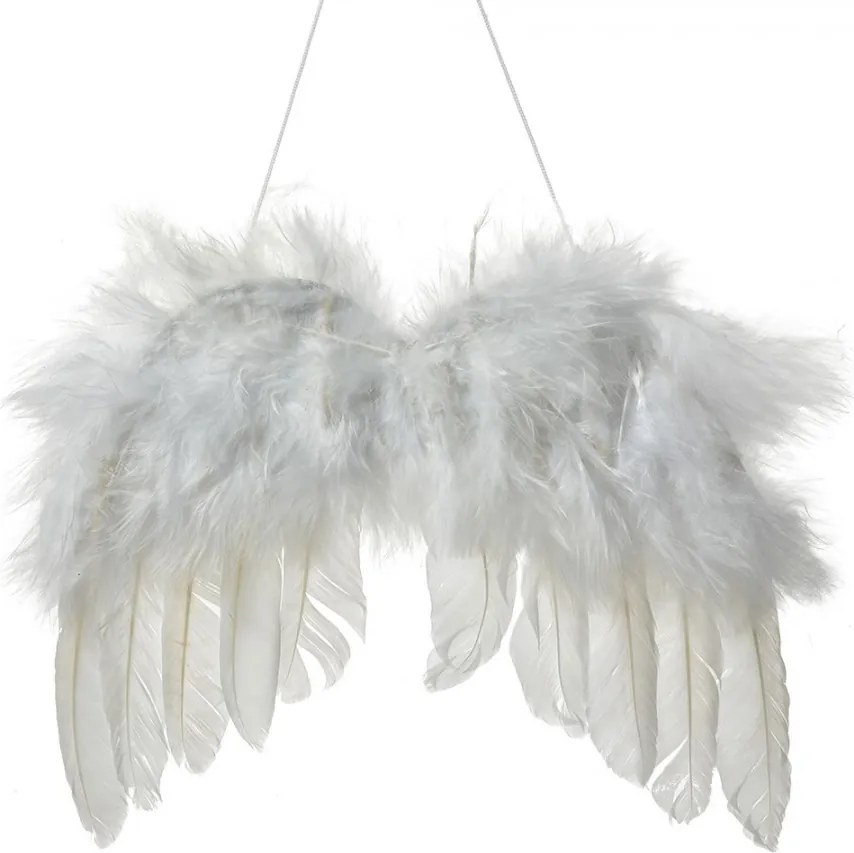Biele závesné anjelské krídla s pierkami - 20*1*16 cm