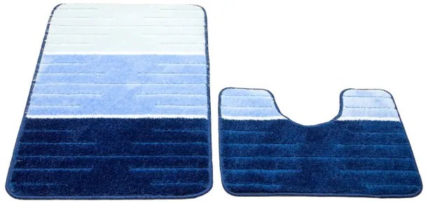 Sada kúpeľňových koberčekov COMO modrá / krémová, pruhy