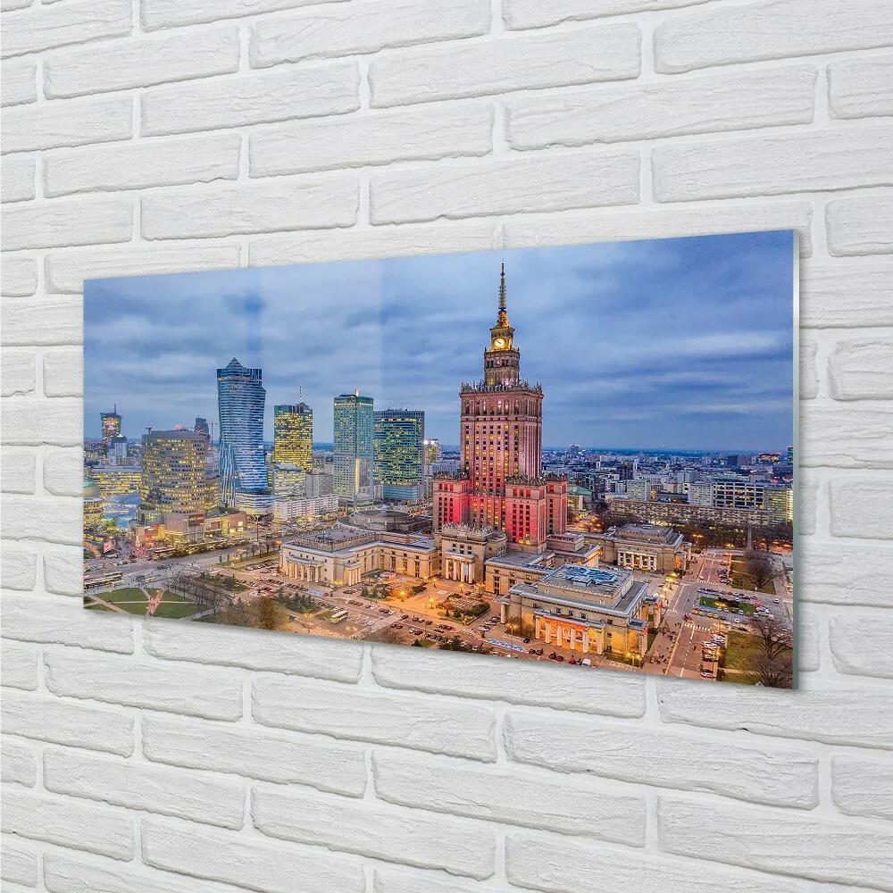 Sklenený obraz Warsaw Panorama západu slnka 125x50 cm
