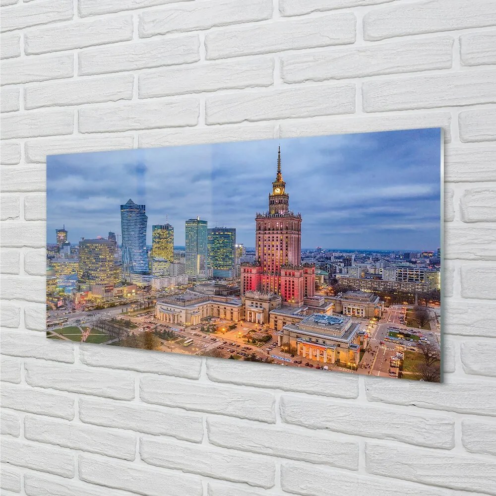 Sklenený obraz Warsaw Panorama západu slnka 140x70 cm