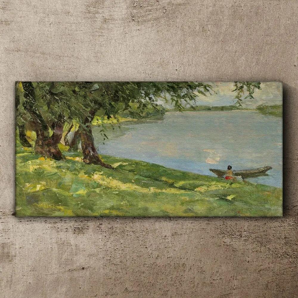 Obraz Canvas Maľovanie lodí jazero strom