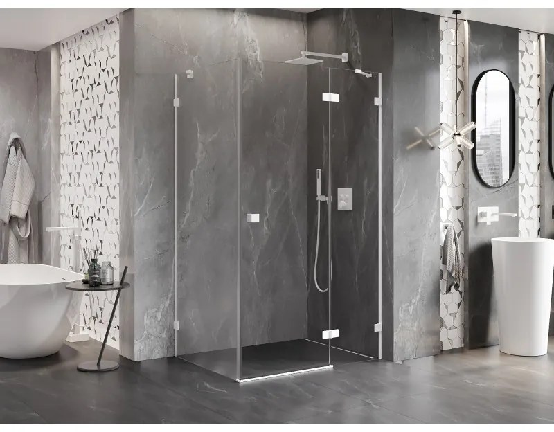 Mexen Lunar, pravostranný výklopný sprchový kút 95 x 80 cm, 8mm číre sklo, biely profil, 834-095-080-20-00-P