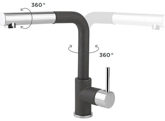 Concept BDG4527DG-Drezová batéria s vysúvacou sprchou 26,9 cm granit/tmavosivá