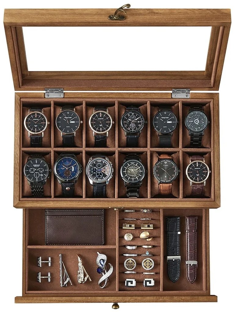 Úložný box na hodinky Vrangle 34 cm hnědý