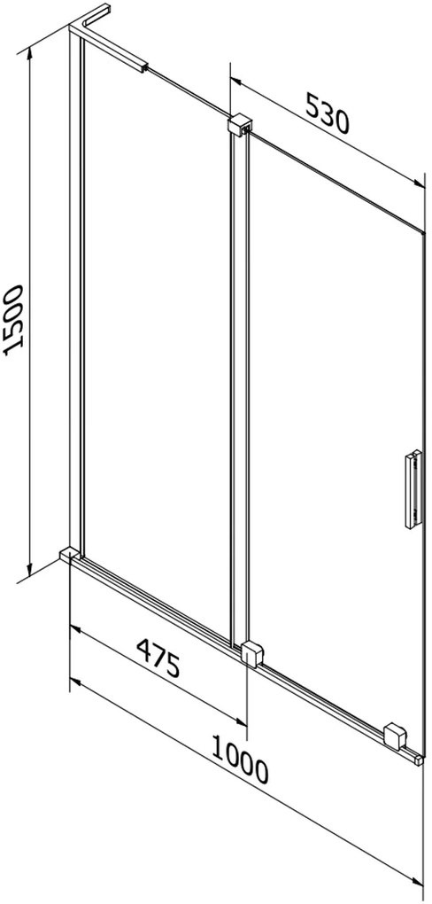 Mexen Velar L, 2-krídlová posuvná vaňová zástena 100 x 150 cm, 8mm číre sklo, brúsená oceľ, 896-100-003-01-97