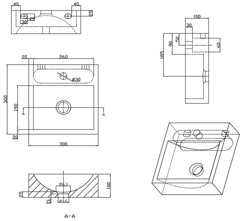 Čierne kamenné umývadlo 30x30 cm Blok – Sapho