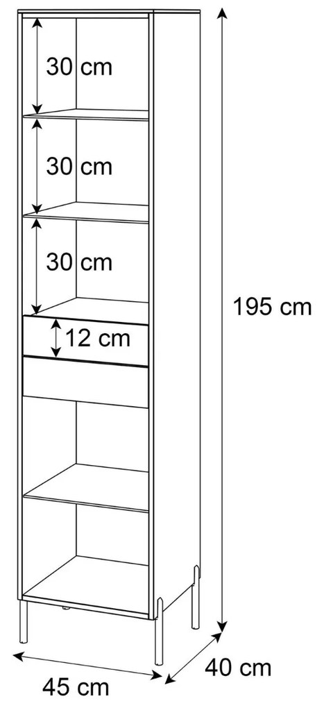 VITRÍNA NESSIE KAŠMÍR + ZLATÁ NA NOŽIČKÁCH 45 x 195 cm