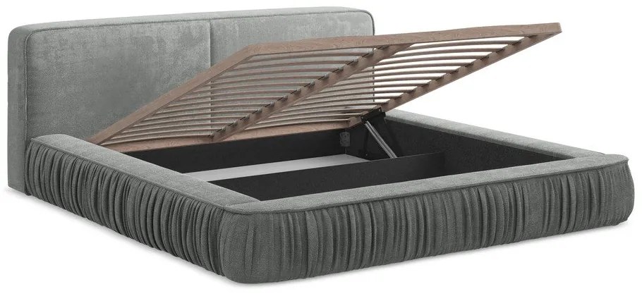 Sivá čalúnená dvojlôžková posteľ s úložným priestorom s roštom 160x200 cm Keoni – Makamii