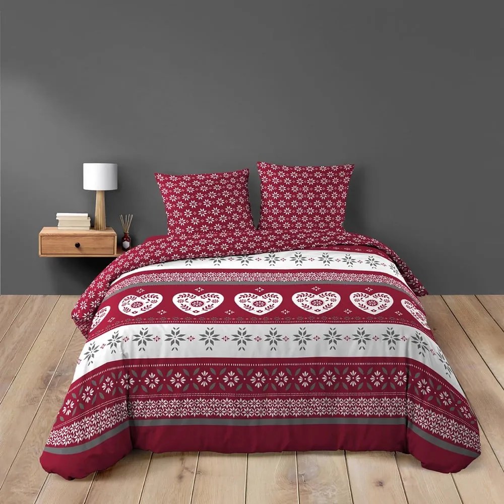 Červené predĺžené bavlnené obliečky na dvojlôžko 240x220 cm Alpage – douceur d'intérieur