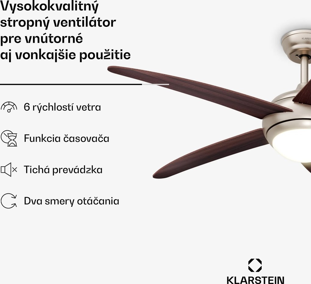 Klarstein Bolero stropný ventilátor so svetlom | 132 cm | 35 W | Tichá prevádzka | Drevo
