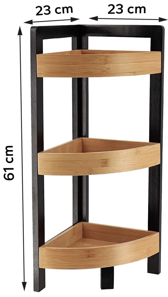Polička do kúpeľne Black Bamboo 3, čierna/s drevenými prvkami