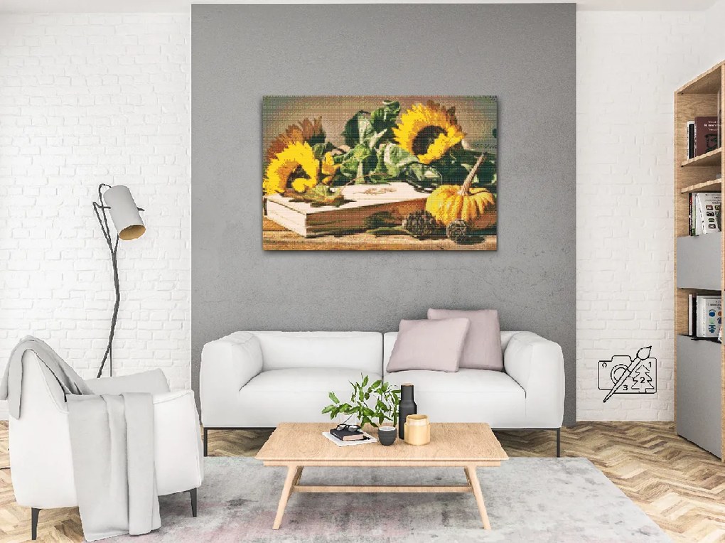Gario Diamantové maľovanie Tekvica a slnečnica Rozmery: 120 x 80 cm, Rámovanie: S vnútorným rámom, Diamanty: Okrúhle