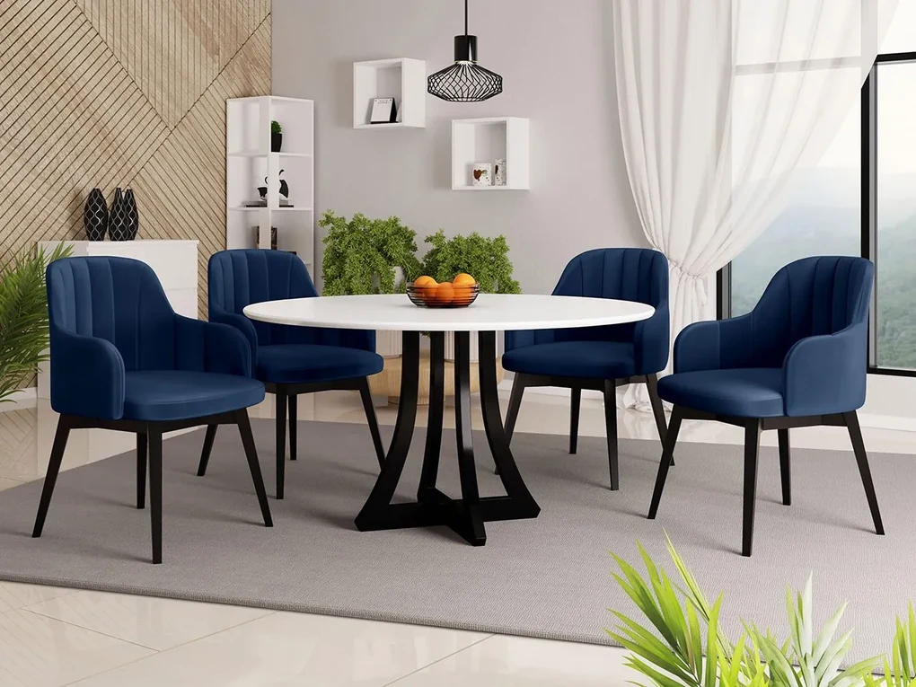 Okrúhly stôl Dagerto FI 100 so 4 stoličkami ST105 05, Dostupné poťahy: Magic Velvet 2225, Farby: biely lesk / čierny lesk