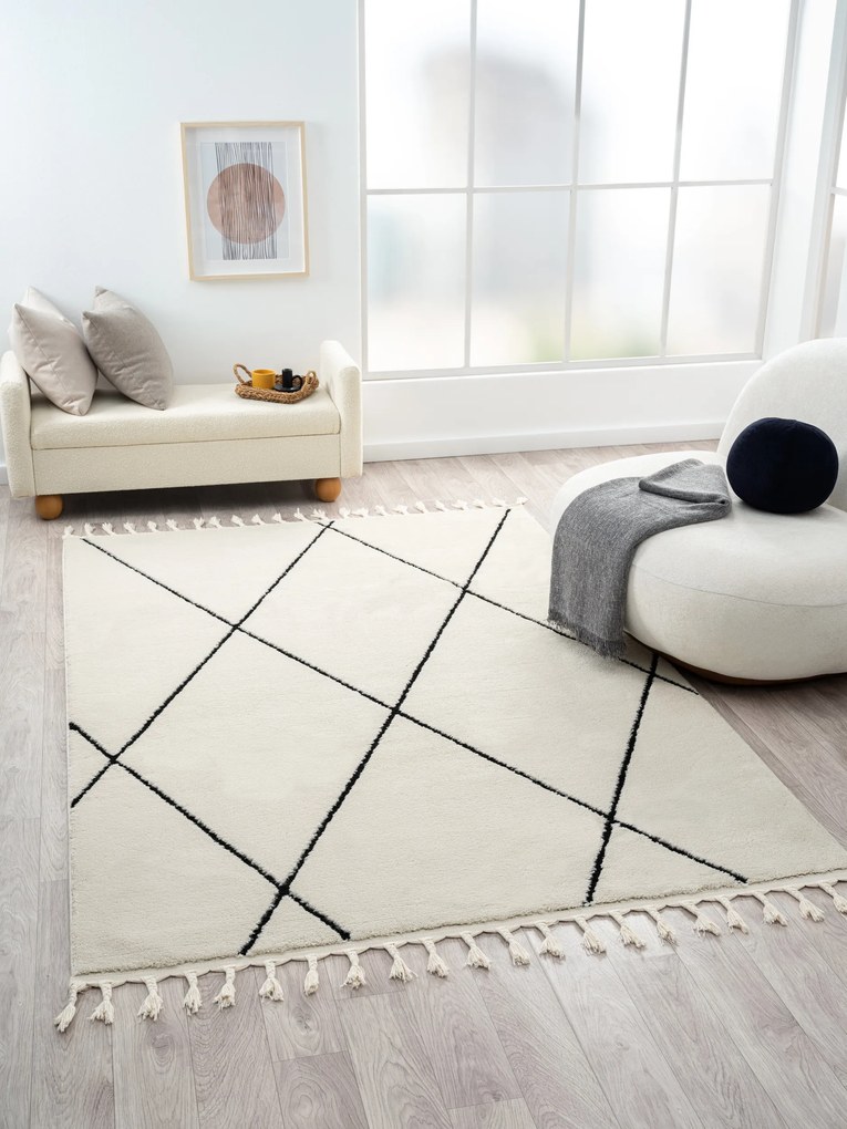 My Flair, Kusový koberec Moroccan Charm weiß, 140x200, čiernobiela, obývacia izba