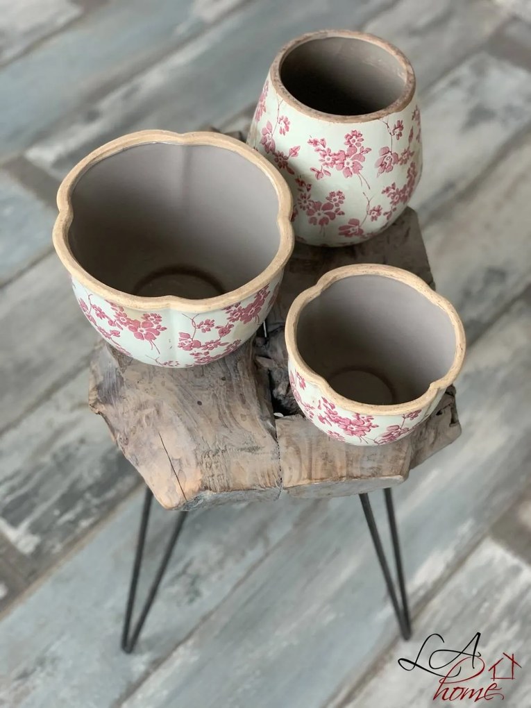 Retro obal na kvetináč s ružovými kvetmi Mali - Ø17 * 18 cm