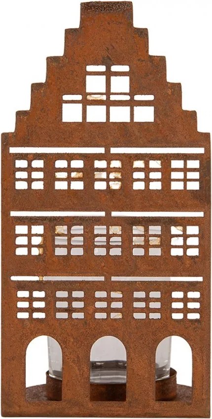 Hrdzavá dekorácia svietnik Domček S - 8*8*15 cm