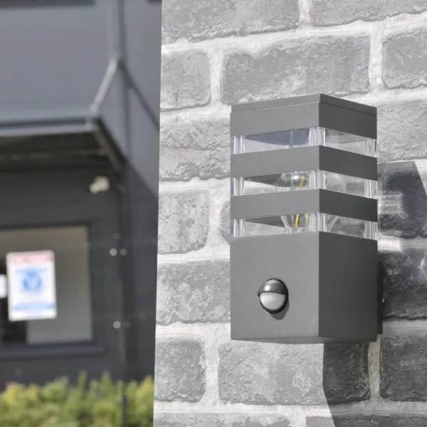 Vonkajšie nástenné svietidlo so senzorom TEKSAS 1xE27/12W/230V IP44 antracit