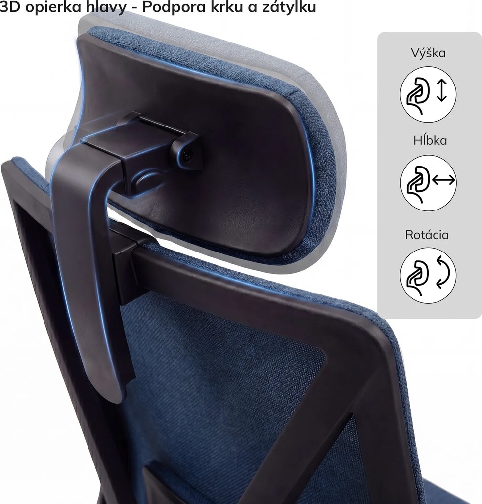 Ergonomická otočná kancelárska stolička, tmavomodrá: VECTOR