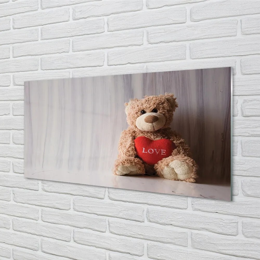 Obraz na skle srdce medvedík 125x50 cm