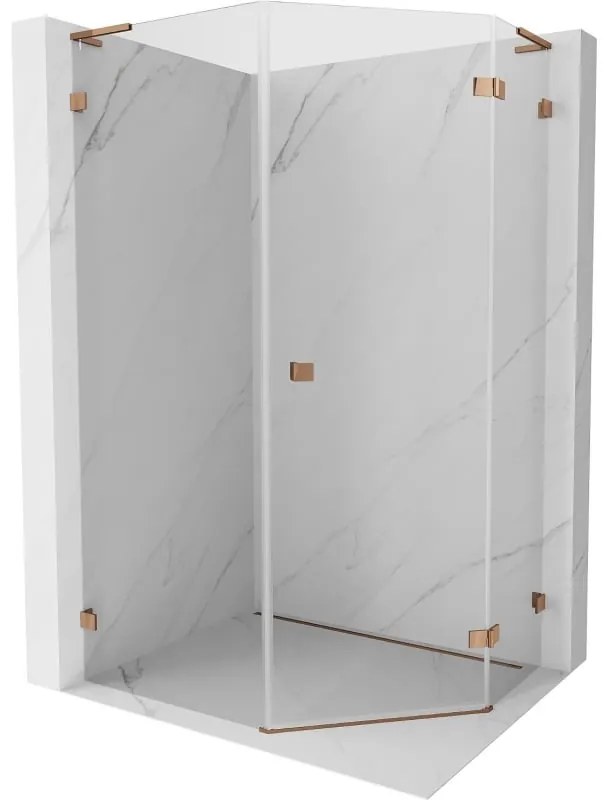 Mexen Lunar, L päťuholníkový sprchový kút s pravým sklonom 80 x 100 cm, 8mm číre sklo, profil ružové zlato, 831L-080P-100L-60-00-P