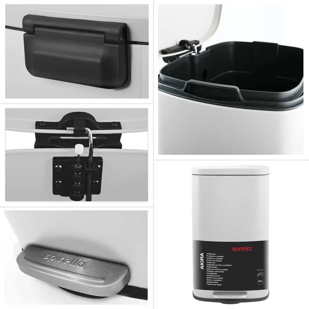 Matne biely nášľapný oceľový odpadkový kôš 50 l Akira – Spirella