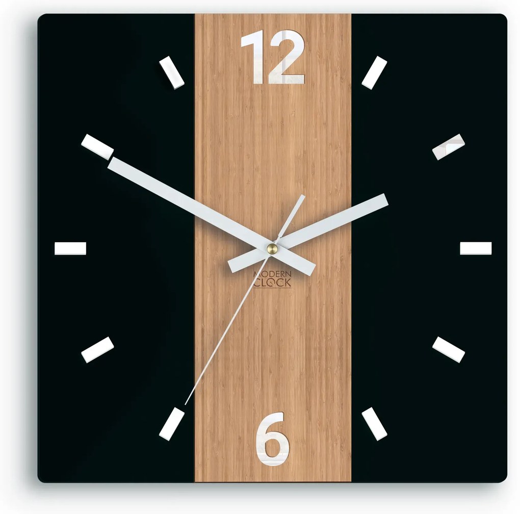 Bambusové nástěnné hodiny Primo 30 cm hnědé/černé II