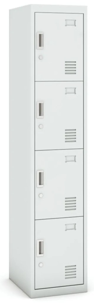 Šatníková skrinka s úložnými boxami, 4 boxy, 1800 x 380 x 450 mm, demont, cylindrický zámok, sivá/sivá