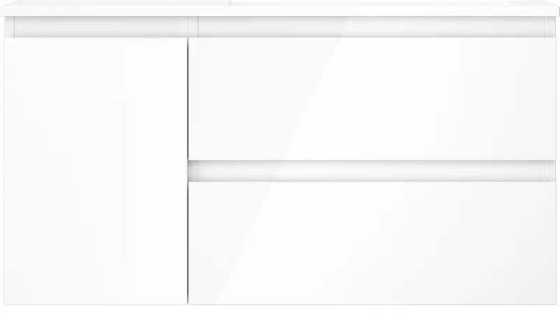 Mexen Orio, kúpeľňová skrinka 90 cm s pravým umývadlom Otis, 2S, 1D, biela lesklá, 91A13-09047-3-BBFFF00-W18P00