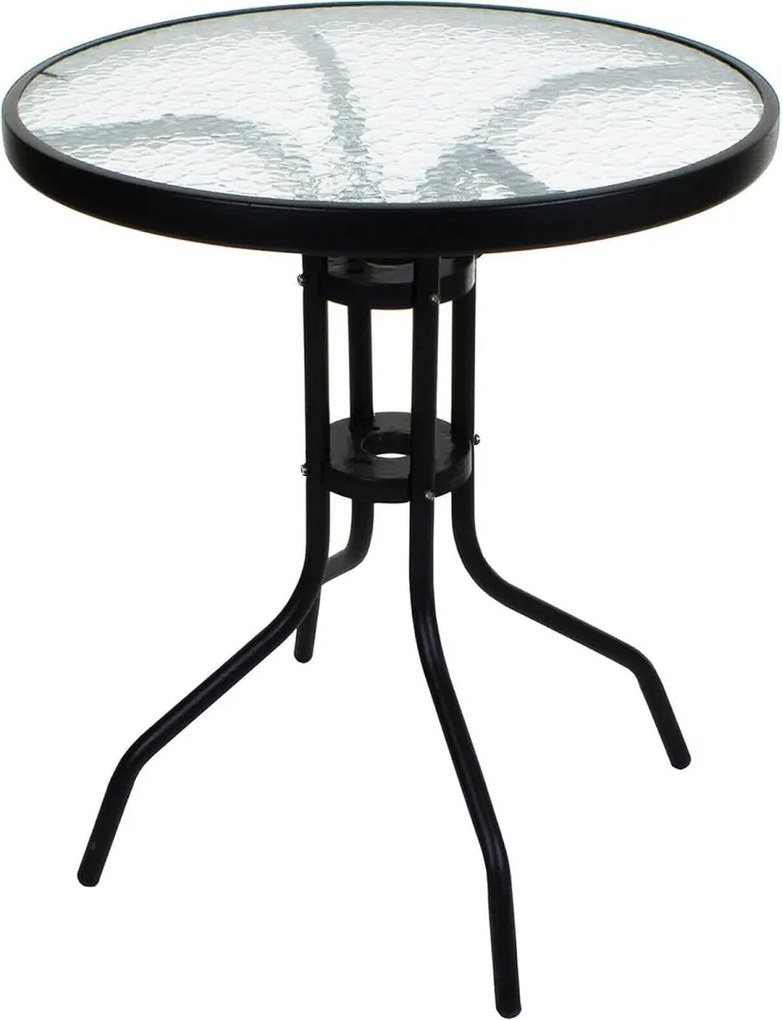 Záhradný sklenený stolík ISLAND – Ø60 cm, číre sklo/čierny