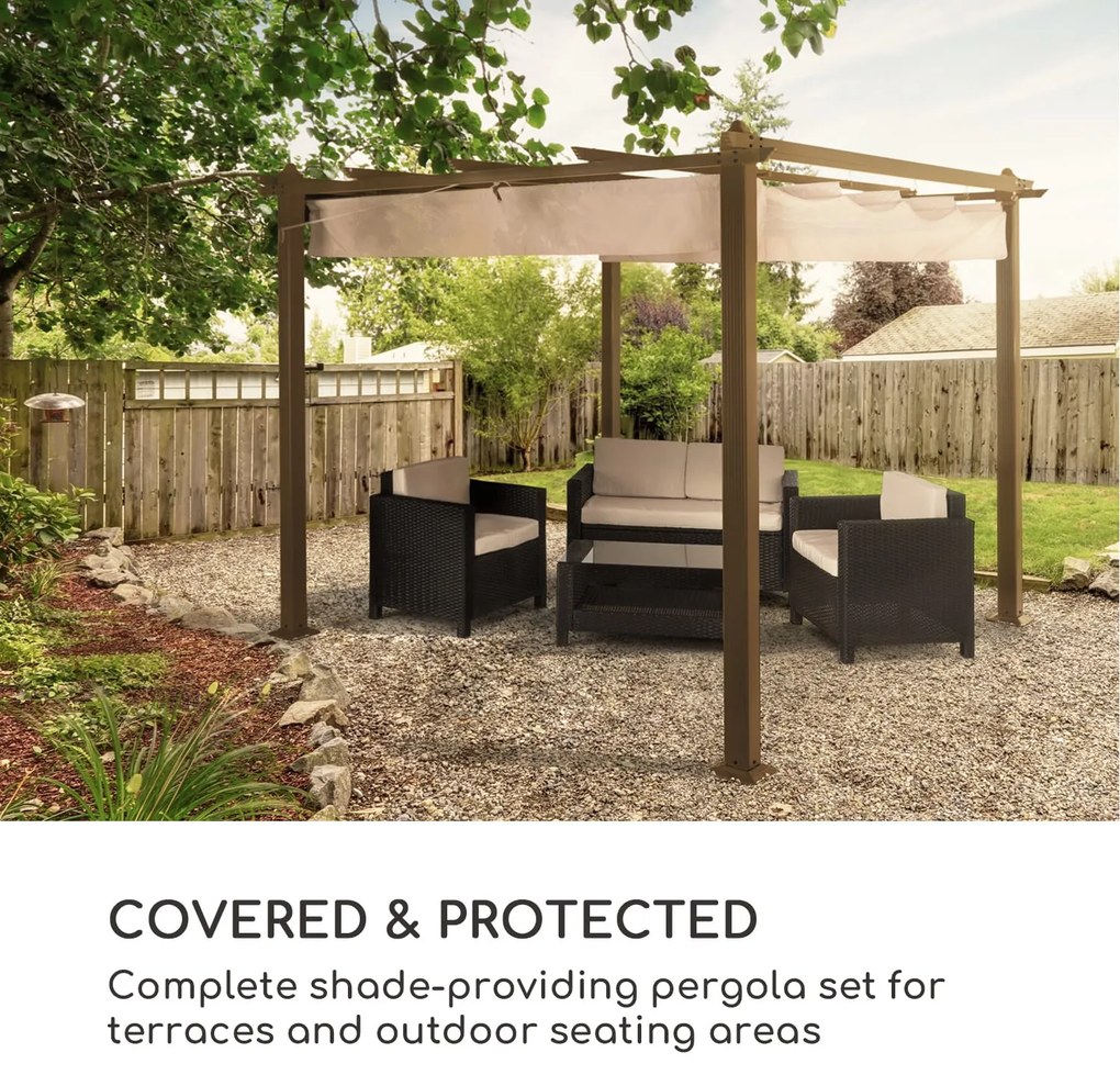 Pantheon Rust, pergola, hliníkové hranaté rúrky, 3x3 m, 4 rohové stĺpy, vodeodolná