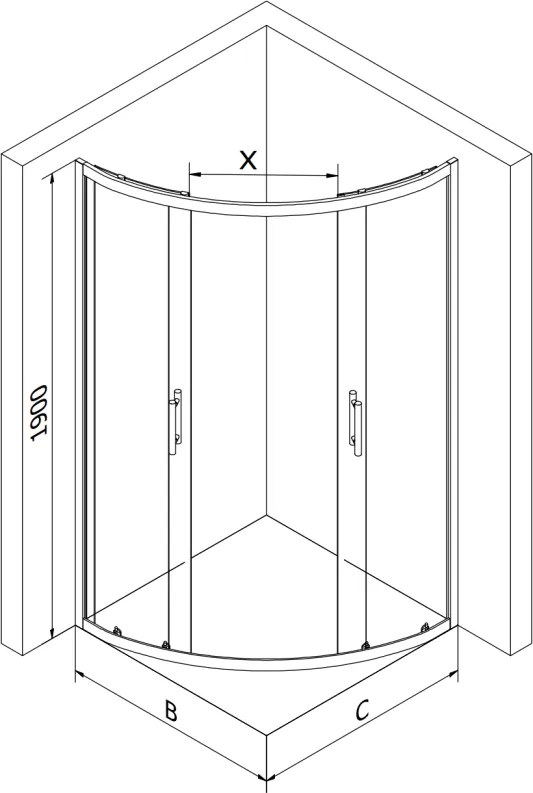 Mexen Rio, štvrťkruhový sprchový kút 90 x 90 cm, 6mm číre sklo, chrómový profil + biela sprchová vanička RIO, 863-090-090-01-00-4710