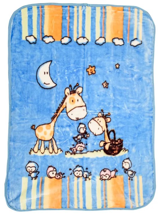 Modrá detská deka ŽIRAFY, 80x110 cm