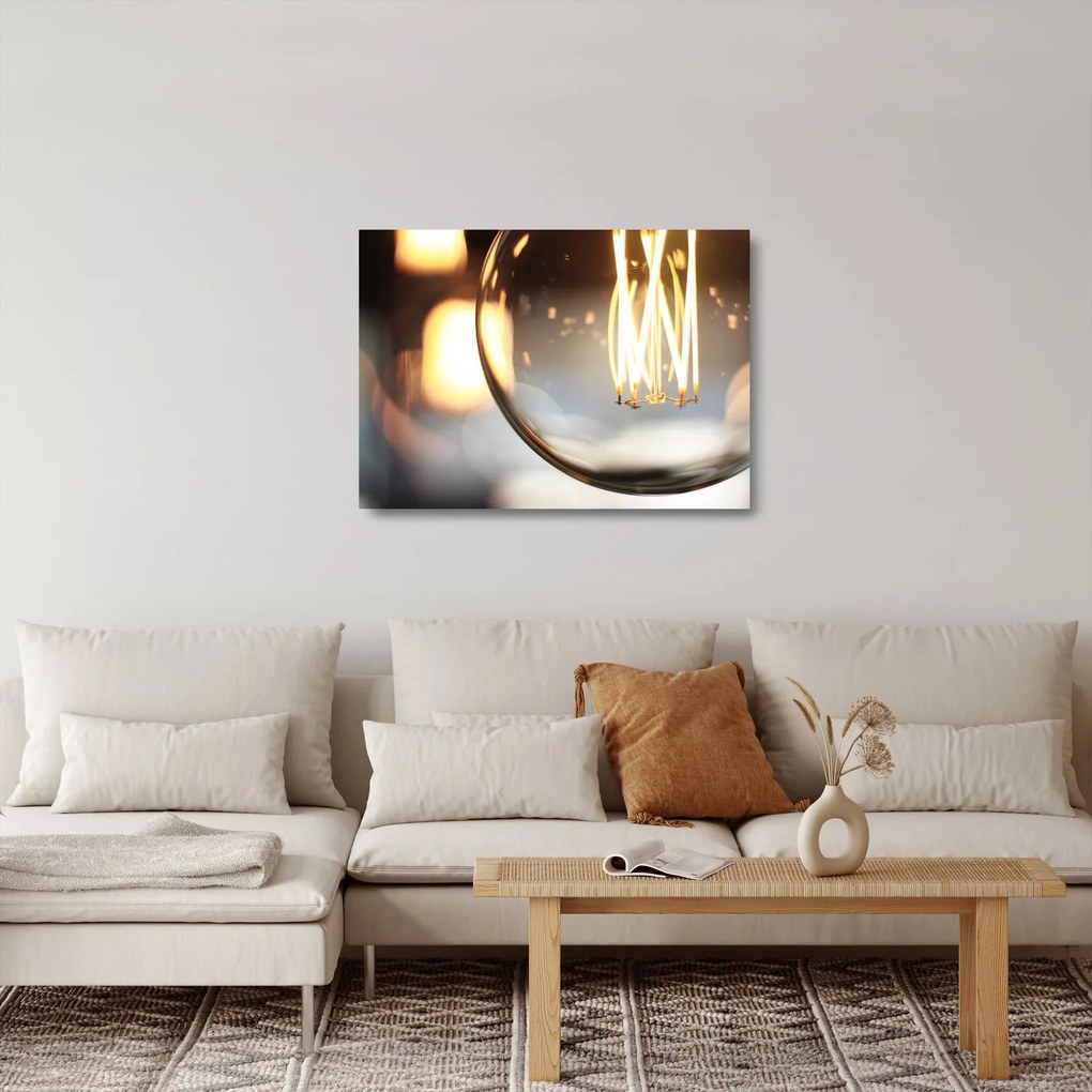 Sklenený obraz svietiacej žiarovky (70x50 cm)