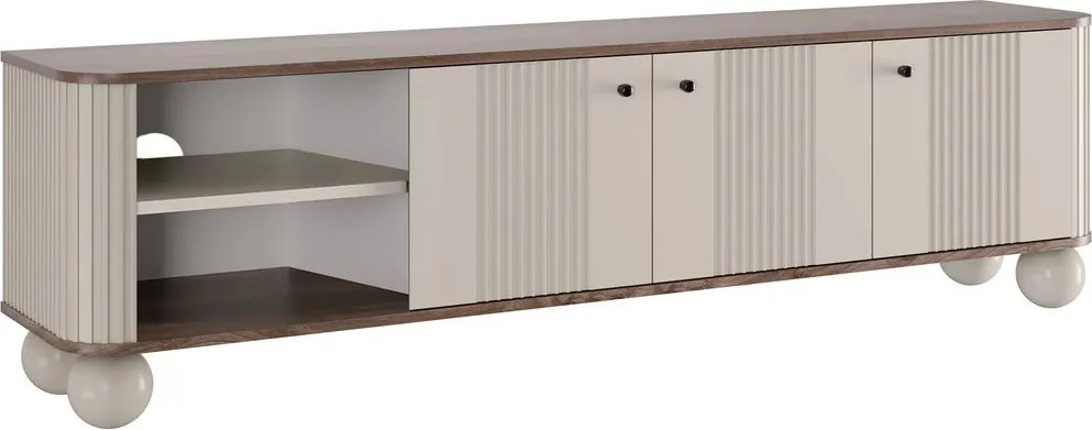 RTV skrinka Vesper 187 cm trojdverová - kasmír / orech / čierne úchyty / nohy guľaté