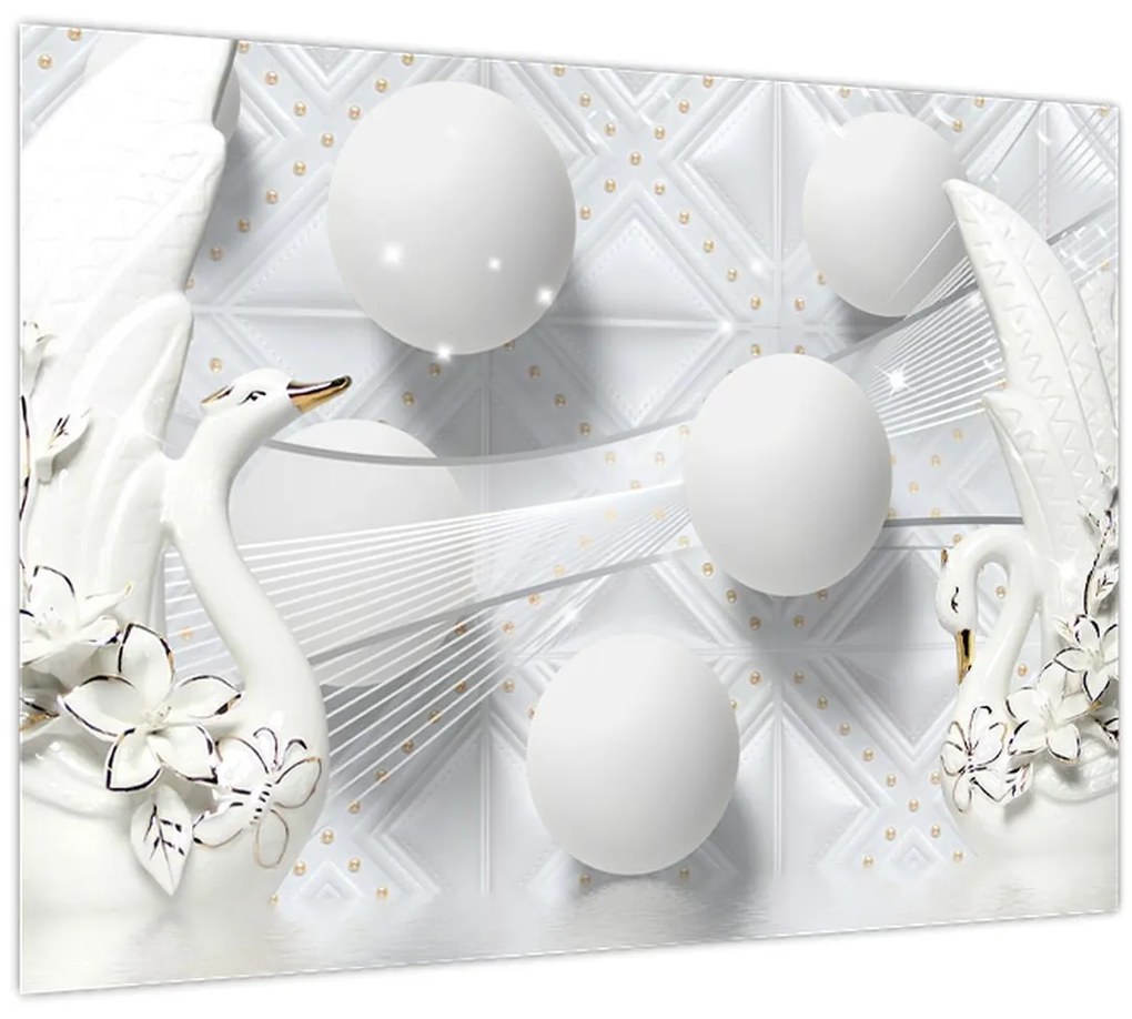 Sklenený obraz - Zlatá labuť na vode (70x50 cm)