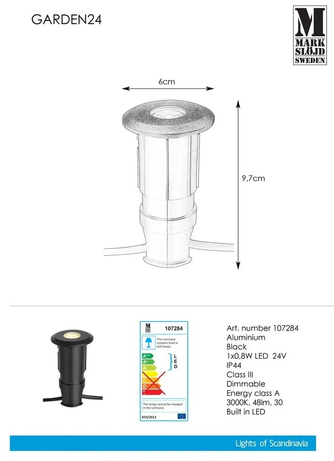Čierne zápustné svietidlo Markslöjd Garden 24 Decklight, ø 60 mm