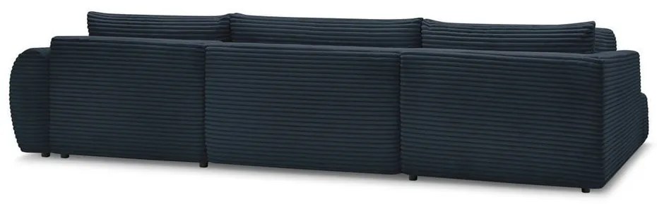 Tmavomodrá menčestrová rozkladacia/s úložným priestorom rohová pohovka (ľavý roh/do tvaru "U") Lucien – Bobochic Paris