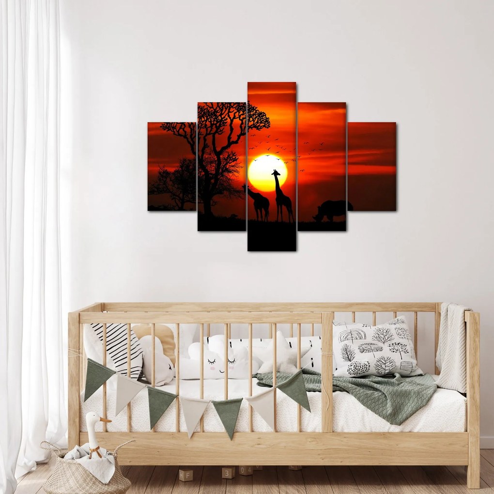 Obraz - Siluety zvierat pri západe slnka (150x105 cm)