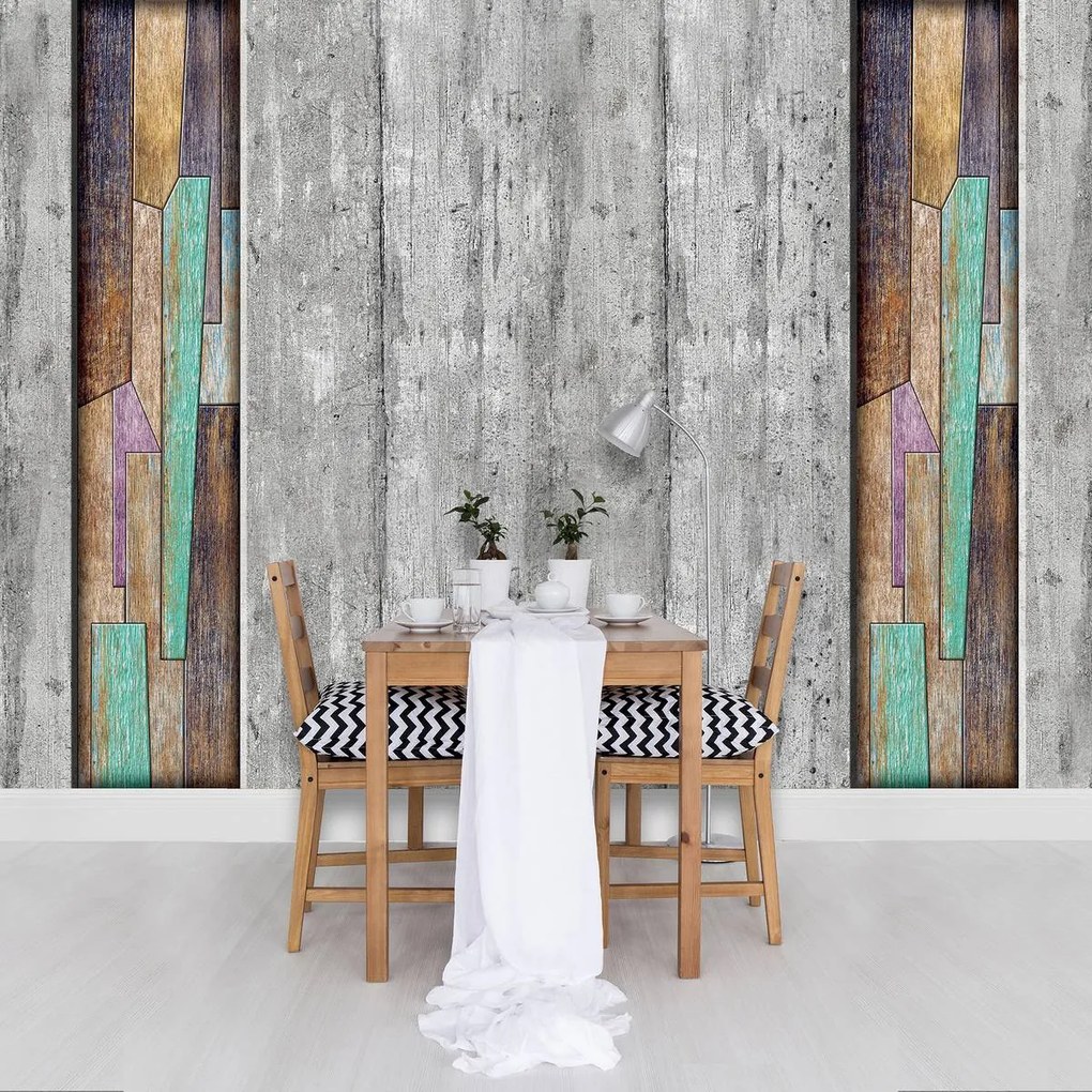 Fototapeta - Šedé a farebné drevené dosky (152,5x104 cm)